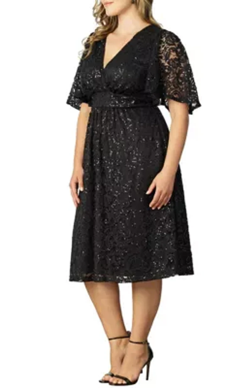 Women's Plus Starry Sequined Lace Cocktail Dress