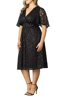Women's Plus Starry Sequined Lace Cocktail Dress