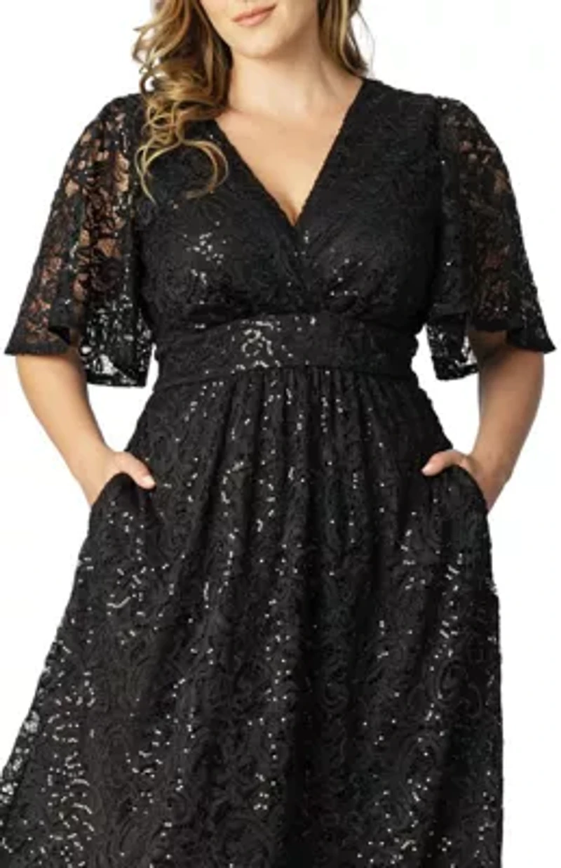 Women's Plus Starry Sequined Lace Cocktail Dress