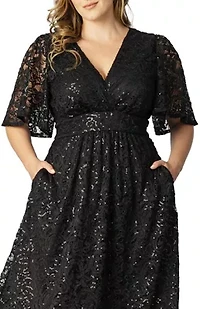 Women's Plus Starry Sequined Lace Cocktail Dress
