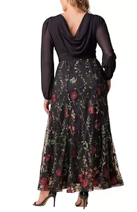 Women's Plus Isabella Embroidered Mesh Gown