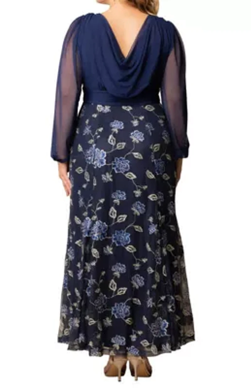 Women's Plus Isabella Embroidered Mesh Gown