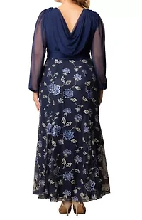Women's Plus Isabella Embroidered Mesh Gown