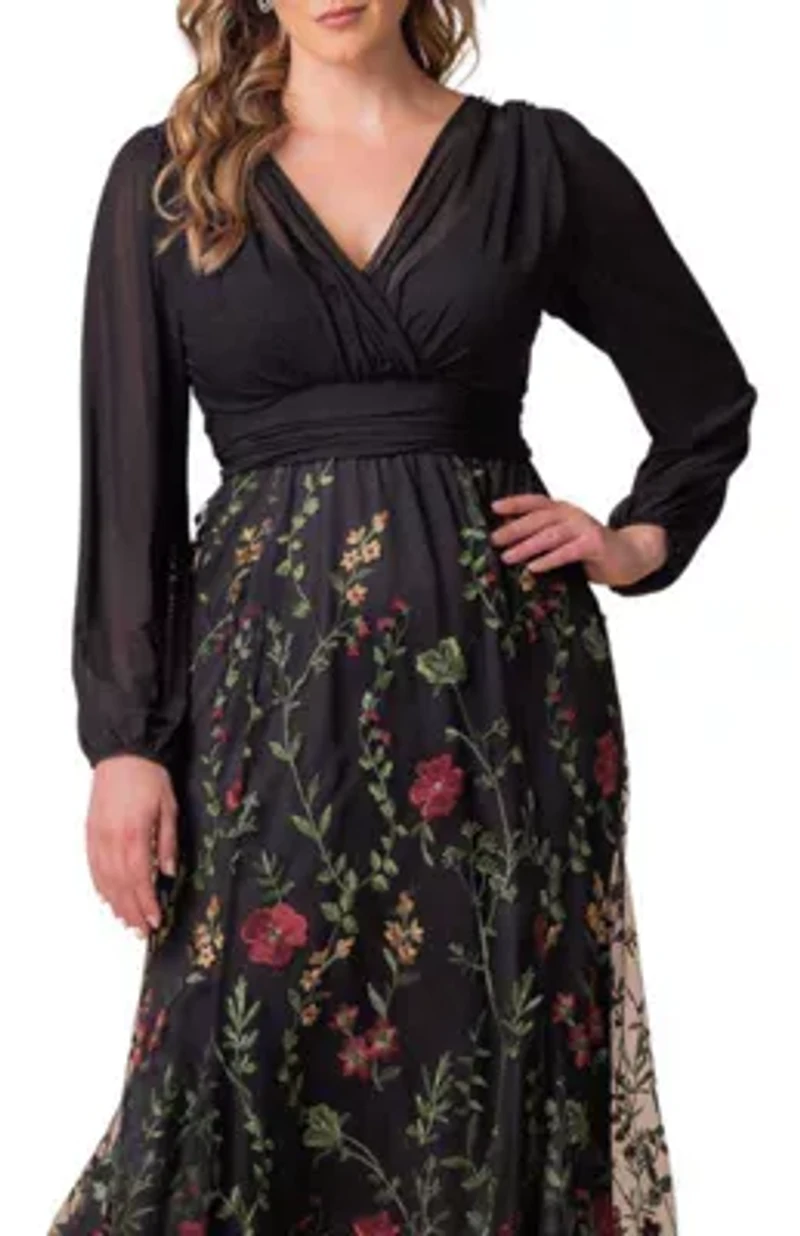 Women's Plus Isabella Embroidered Mesh Gown