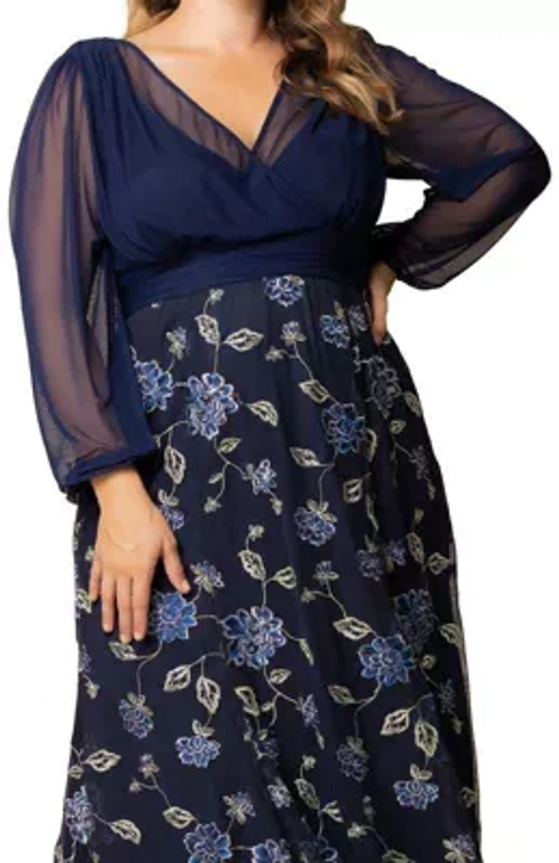 Women's Plus Isabella Embroidered Mesh Gown