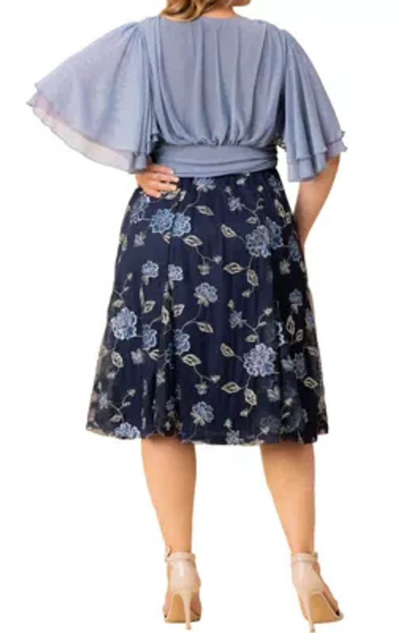 Women's Plus Lillian Embroidered Mesh Midi Cocktail Dress