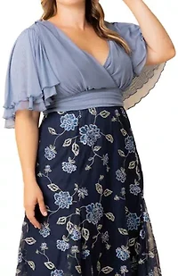 Women's Plus Lillian Embroidered Mesh Midi Cocktail Dress