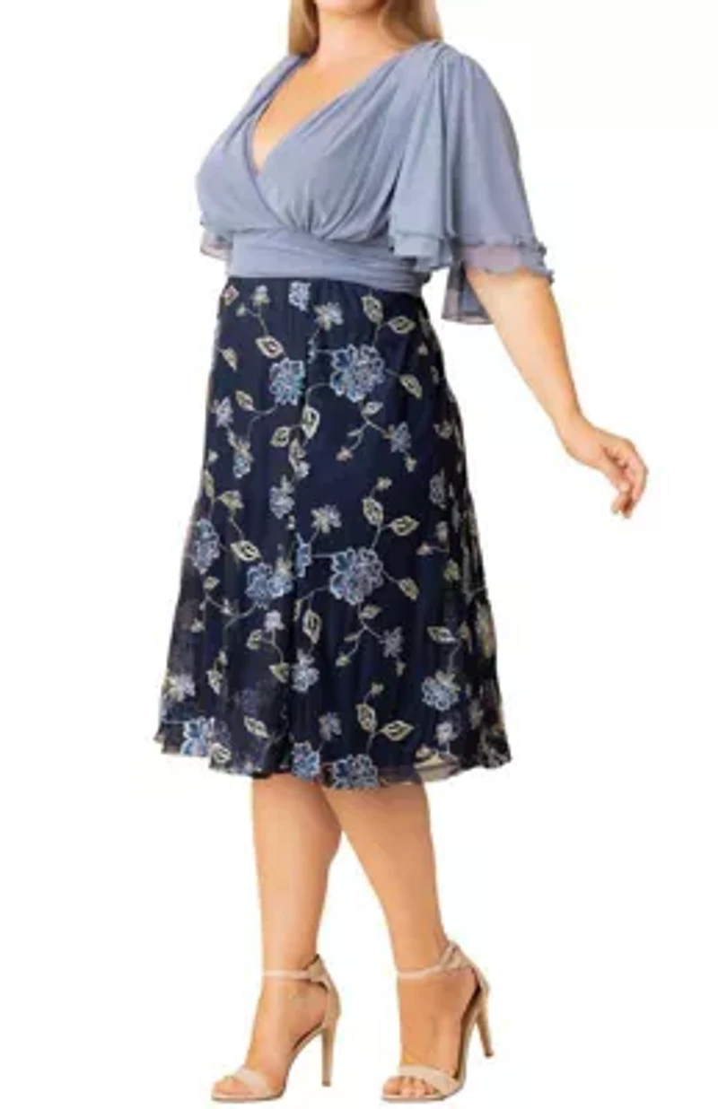 Women's Plus Lillian Embroidered Mesh Midi Cocktail Dress