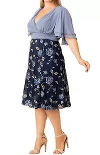 Women's Plus Lillian Embroidered Mesh Midi Cocktail Dress