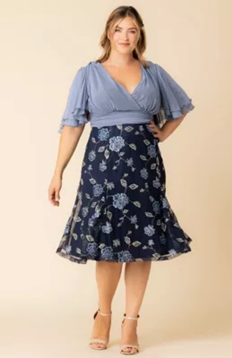 Women's Plus Lillian Embroidered Mesh Midi Cocktail Dress