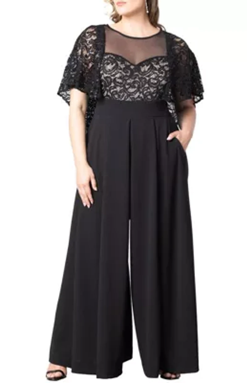 Women's Plus Alluring Sequins Lace Formal Jumpsuit