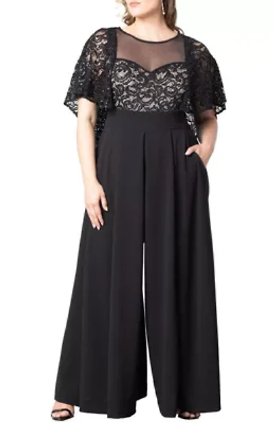 Women's Plus Alluring Sequins Lace Formal Jumpsuit