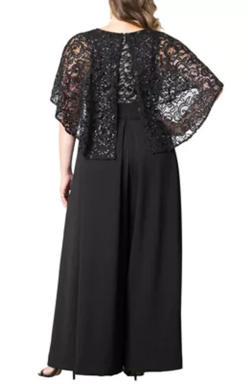 Women's Plus Alluring Sequins Lace Formal Jumpsuit