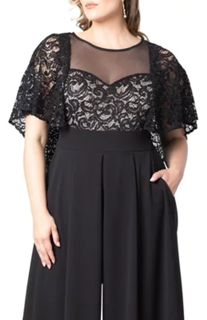 Women's Plus Alluring Sequins Lace Formal Jumpsuit