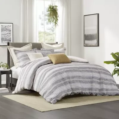 Oasis Oversized Chenille Jacquard Striped Comforter Set with Euro Shams and Throw Pillows