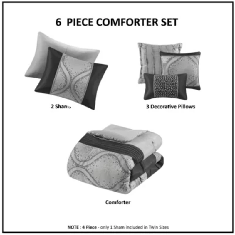 Lori 6 Piece Jacquard Comforter Set with Throw Pillows