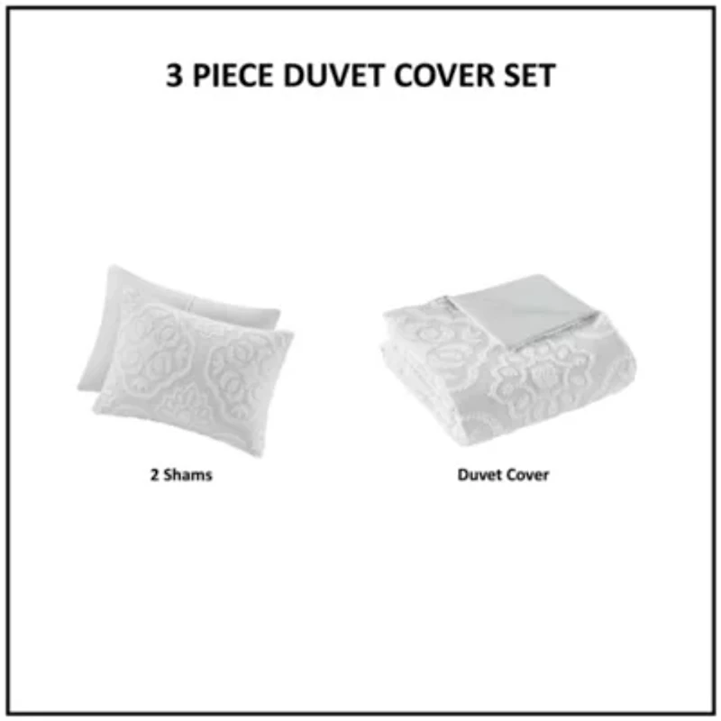 Everly 3 Piece Tufted Woven Medallion Duvet Cover Set