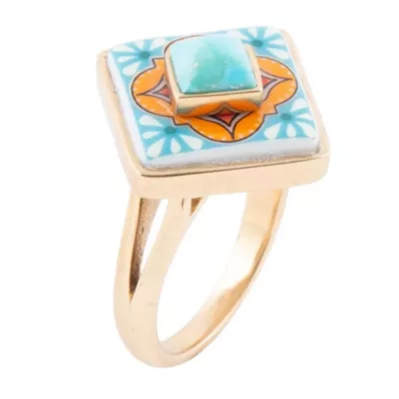Talavera Tile Blue Turquoise Golden Ring