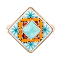Talavera Tile Blue Turquoise Golden Ring