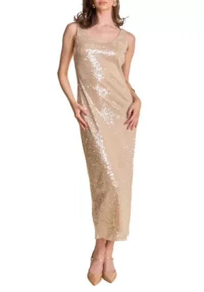 Scoop Neck Sequins Midi Dress