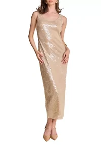 Scoop Neck Sequins Midi Dress