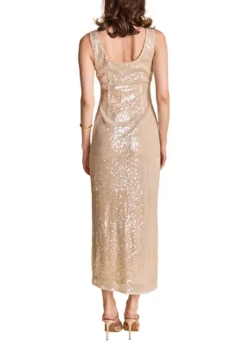Scoop Neck Sequins Midi Dress