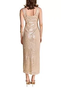 Scoop Neck Sequins Midi Dress
