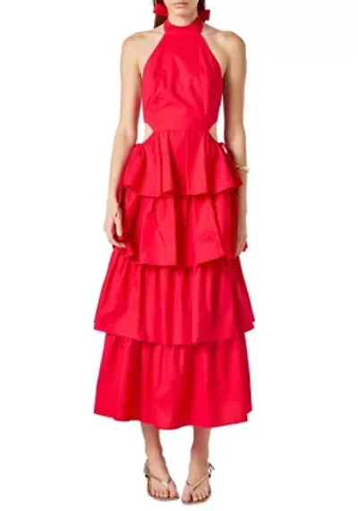SOLID COLOR HALTER MAXI DRESS