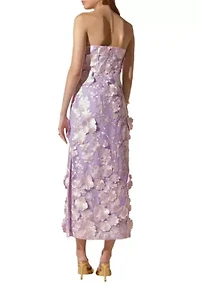 Strapless 3D applique Midi Dress