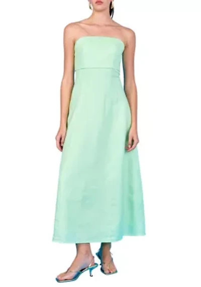 Folded Strapless Linen Maxi Dress