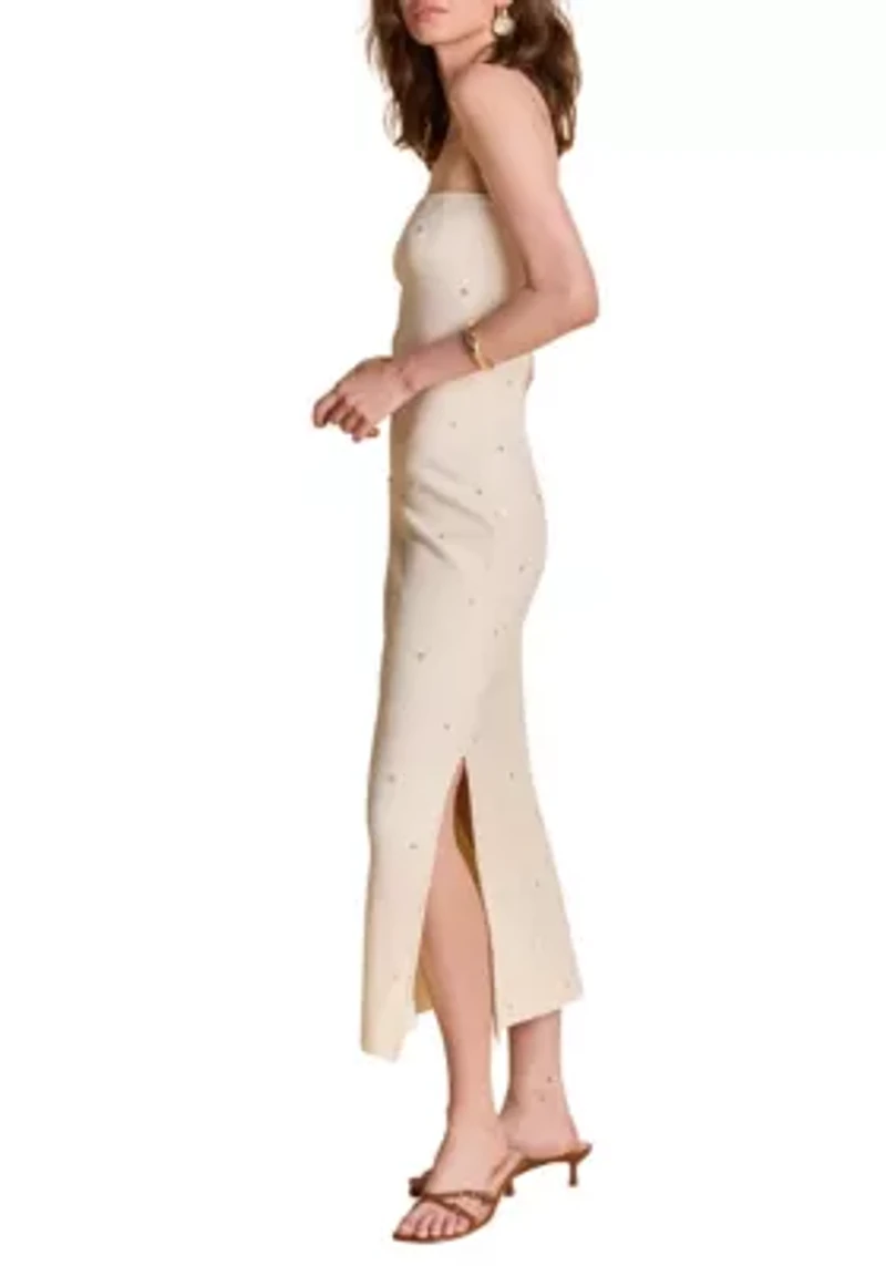 Embellished Strapless Knit Midi Dress