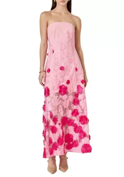 Embroidered 3D Applique Strapless Maxi Dress