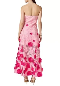 Embroidered 3D Applique Strapless Maxi Dress