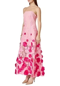 Embroidered 3D Applique Strapless Maxi Dress
