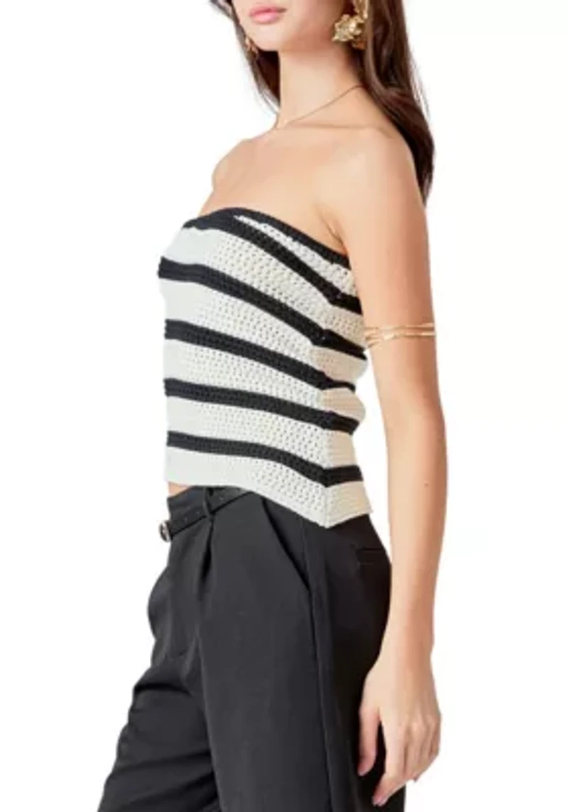 Strapless Striped Knit Top
