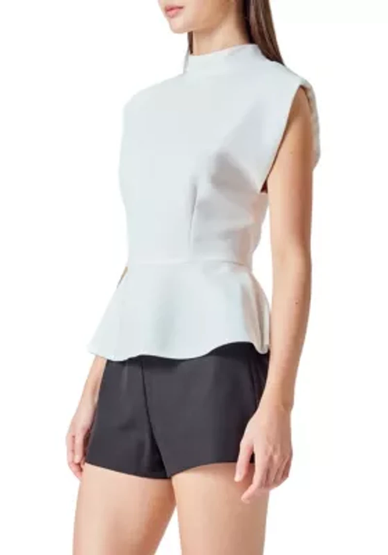 Mock Neck Sleeveless Peplum Top