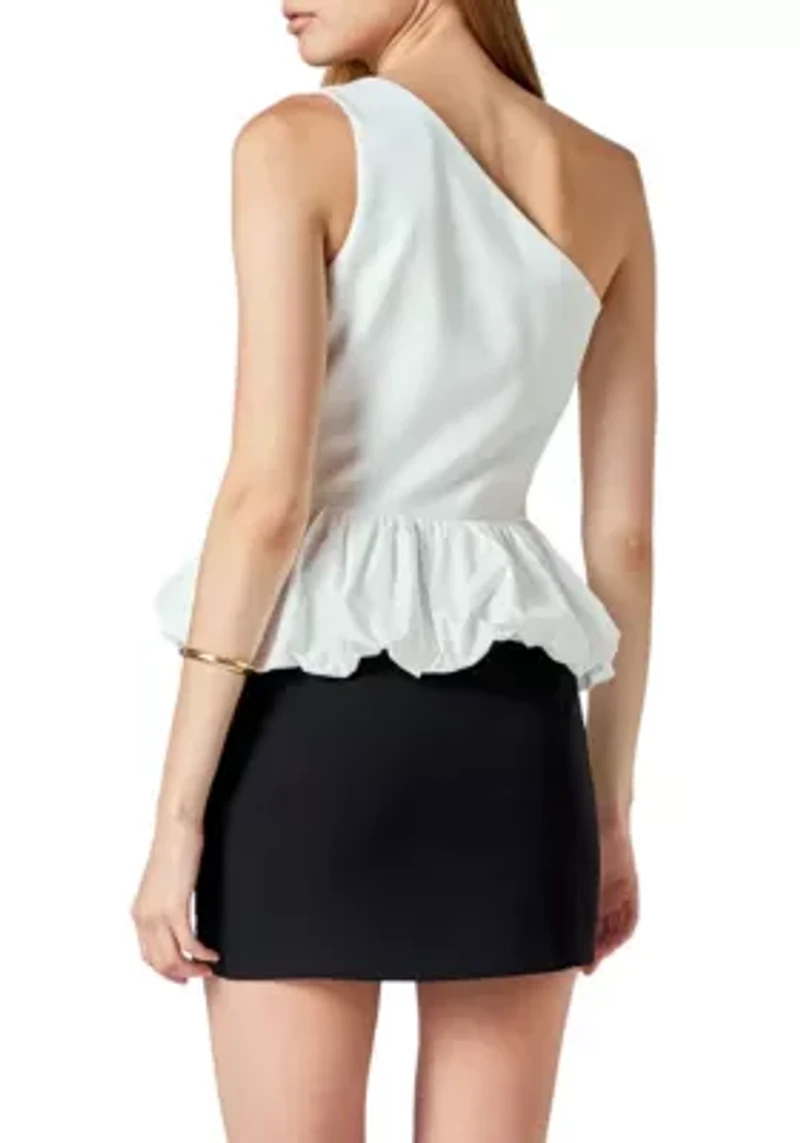 Cotton Blouson Mixed Media Top