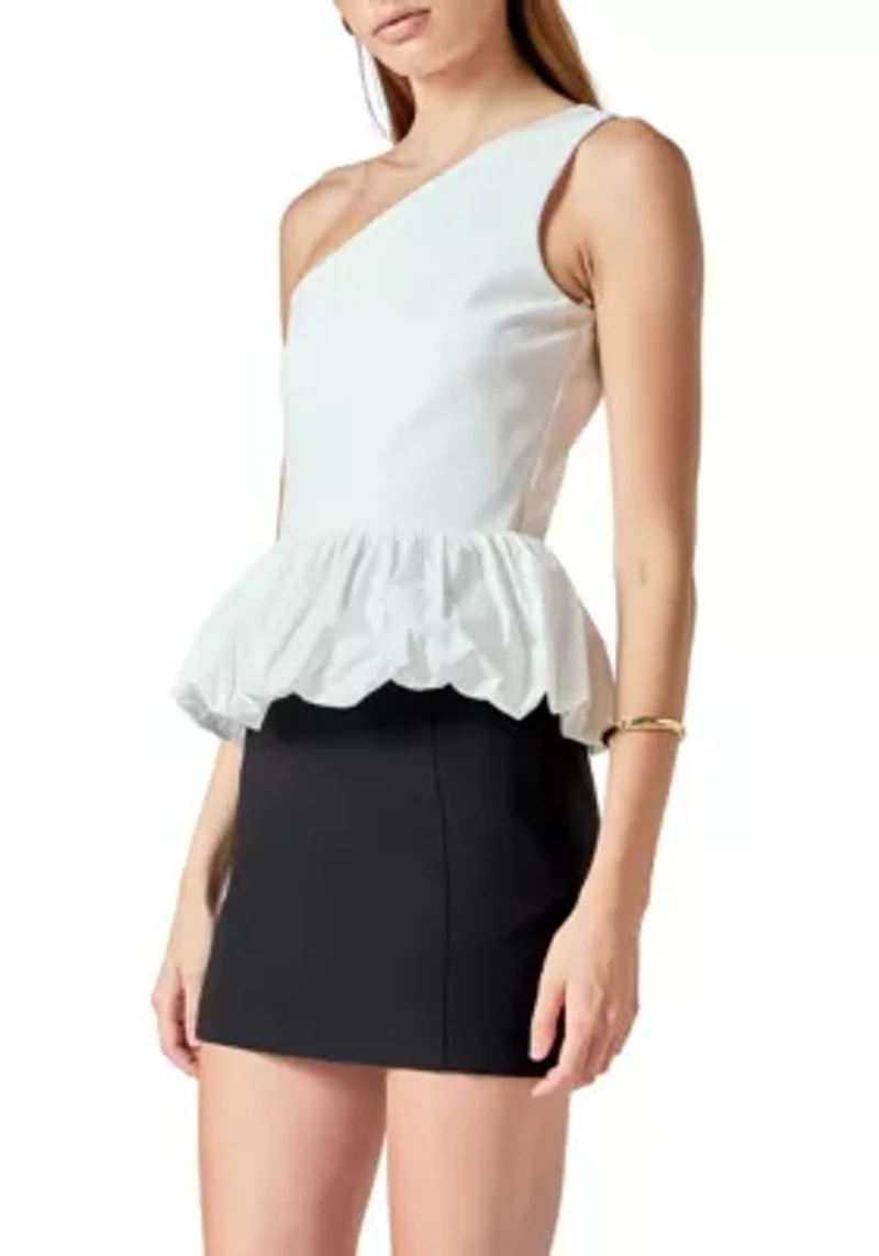 Cotton Blouson Mixed Media Top