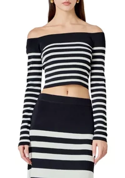 Striped Knit Off Shoulder Sweater