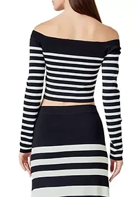 Striped Knit Off Shoulder Sweater