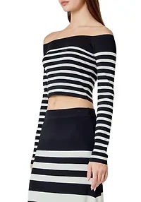 Striped Knit Off Shoulder Sweater