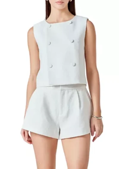 Double Breasted Textured Crop Vest