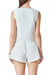 Double Breasted Textured Crop Vest