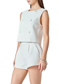 Double Breasted Textured Crop Vest