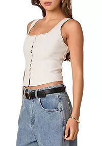 Lace Trim Linen Top