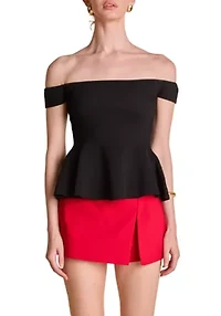 Knit Pleated Off Shoulder Top