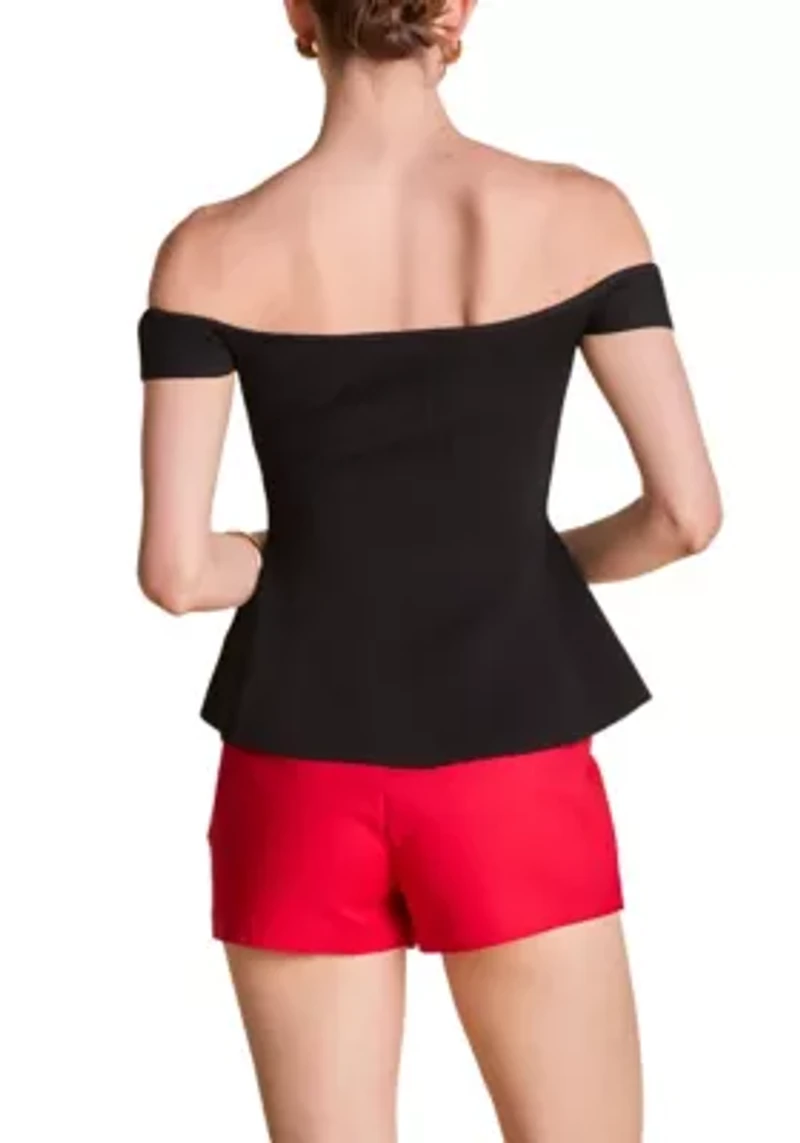 Knit Pleated Off Shoulder Top