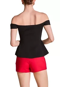 Knit Pleated Off Shoulder Top