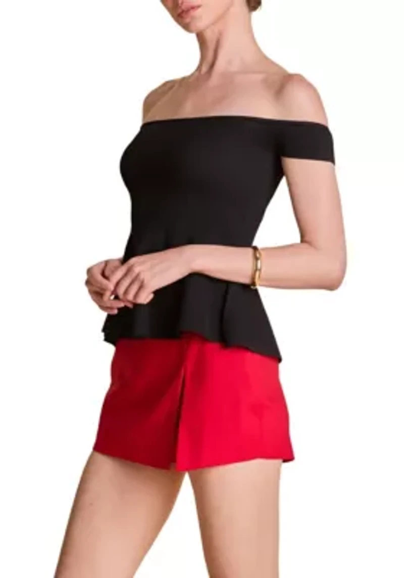 Knit Pleated Off Shoulder Top
