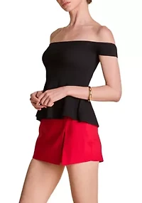 Knit Pleated Off Shoulder Top